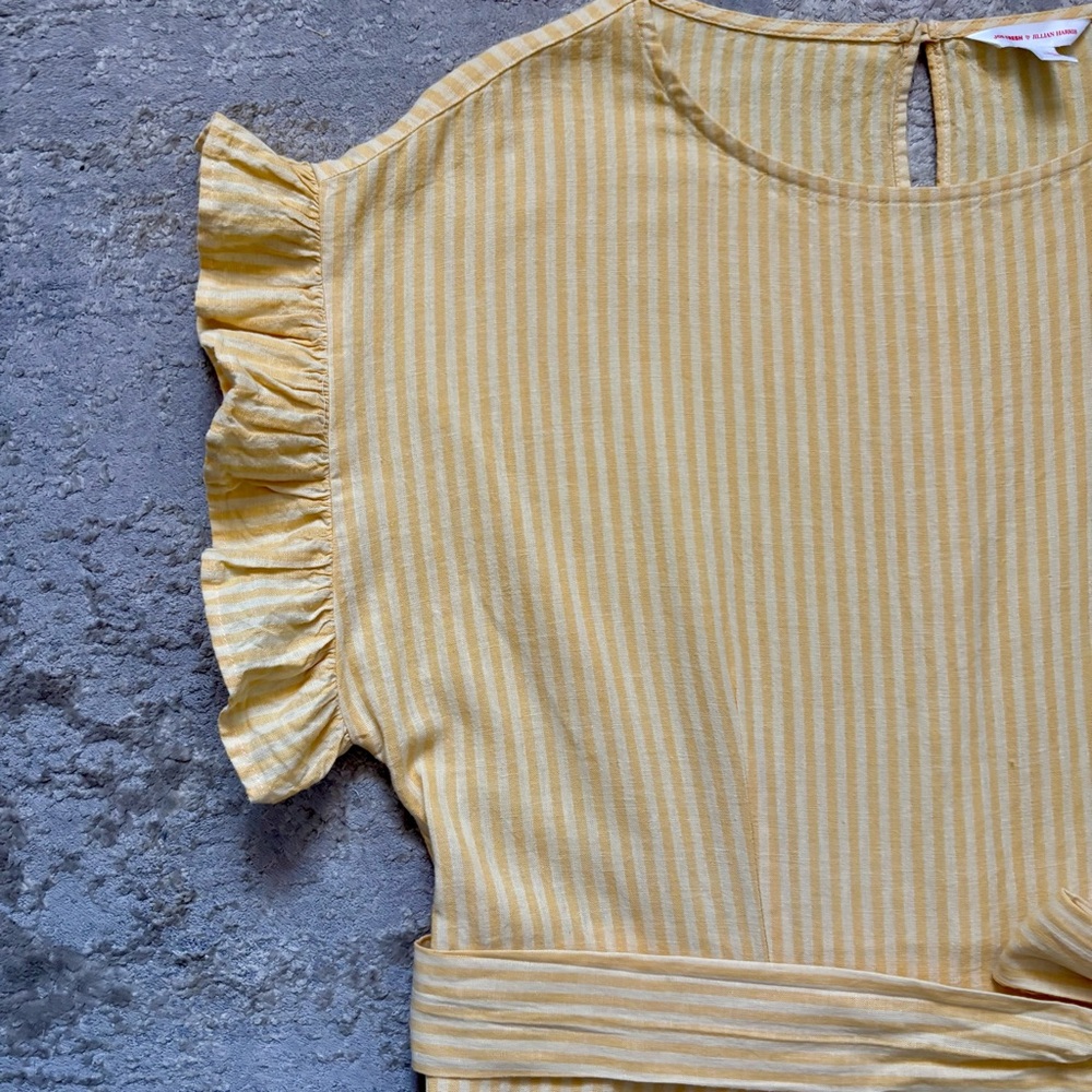 Jillian Harris x Joe Fresh Linen Blend Yellow Striped Ruffle Dress Size Large - Picture 6 of 14